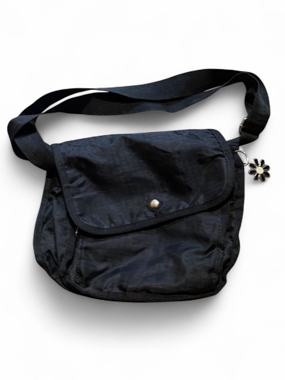 Black Crossbody Shoulder Bag with Flower Charm